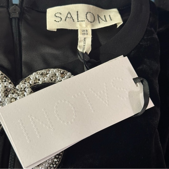 Saloni NEW Velvet Camille Bows Long Sleeve Formal Elegant Midi Dress Size 2 - Picture 10 of 12